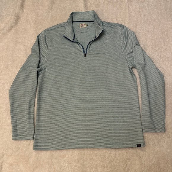 Faherty Movement Quarter Zip - Teal Stone Feeder Stripe - Size Large - Picture 1 of 3